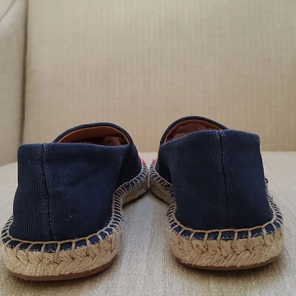 J. Crew Navy Blue Canvas Slip On Espadrilles Flats with Pink Cap Toe Size 6